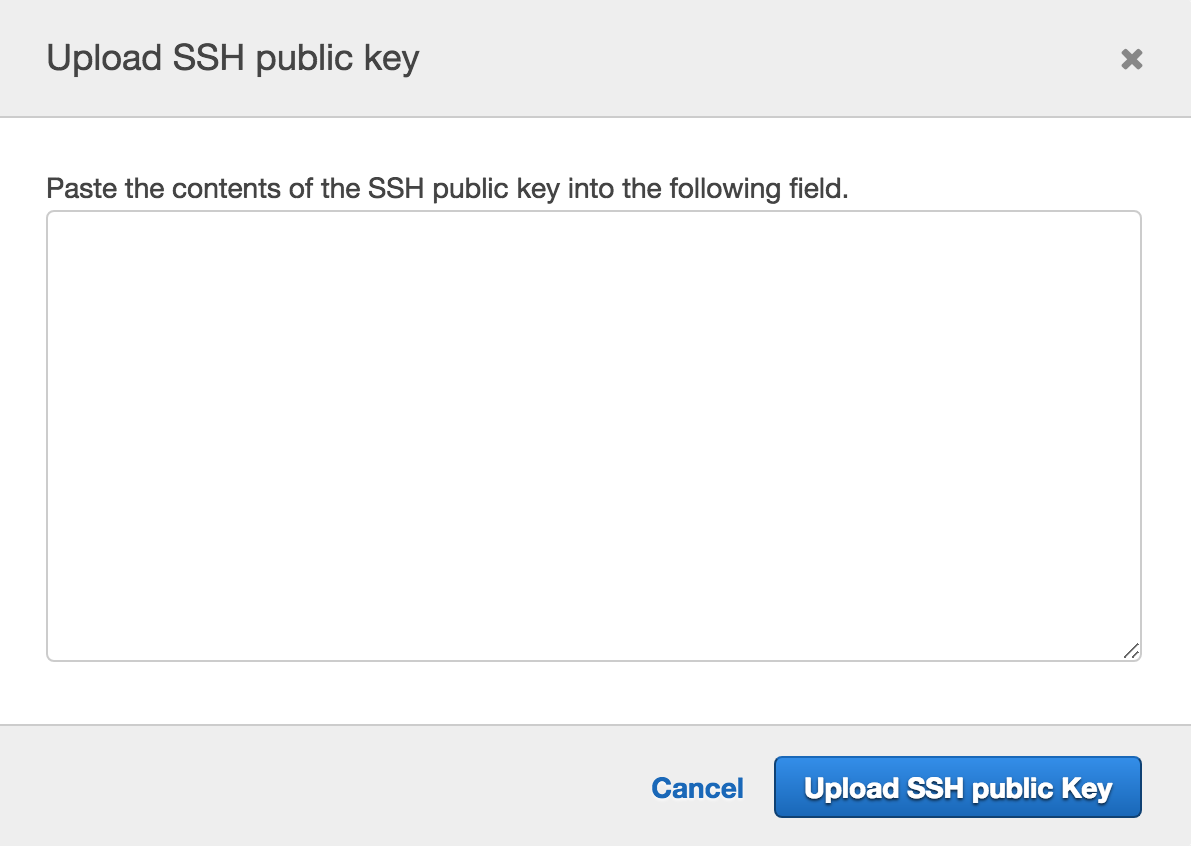 The upload SSH public key dialog