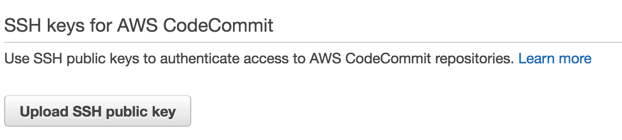 The SSH keys for code commit section of the user page